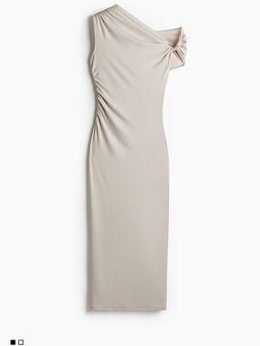 H&M One-Shoulder Knot Detail Midi Dress — Cream